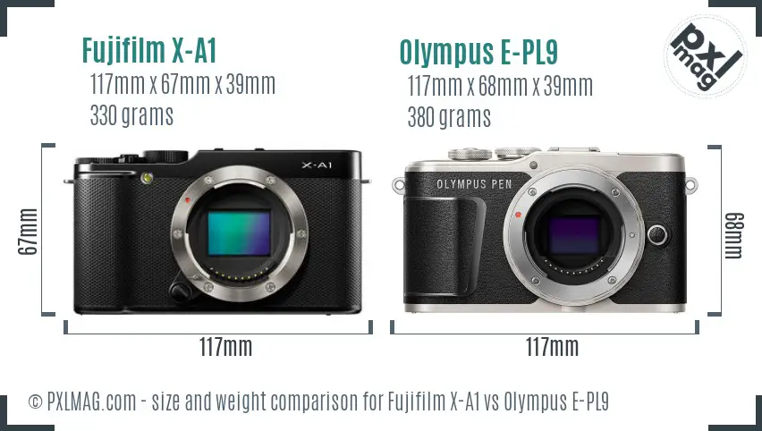 Fujifilm X-A1 vs Olympus E-PL9 size comparison