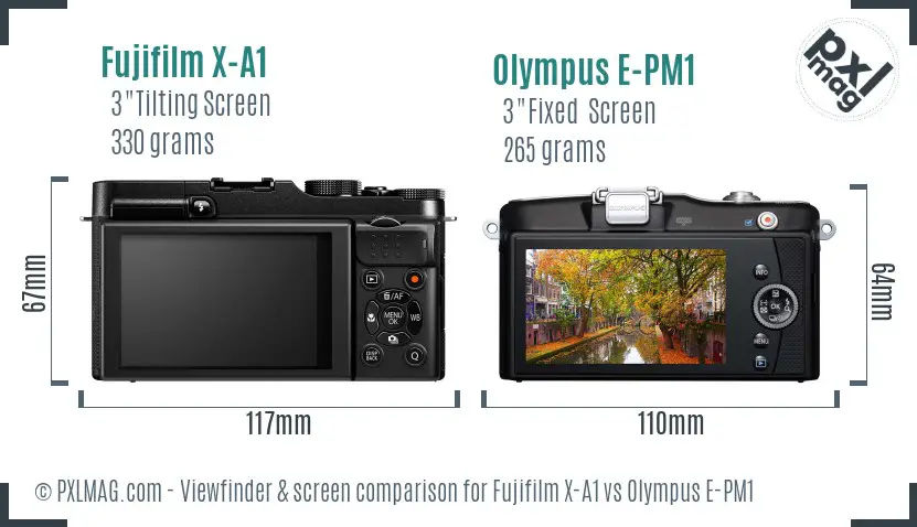 Fujifilm X-A1 vs Olympus E-PM1 Screen and Viewfinder comparison