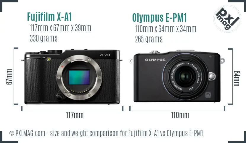 Fujifilm X-A1 vs Olympus E-PM1 size comparison