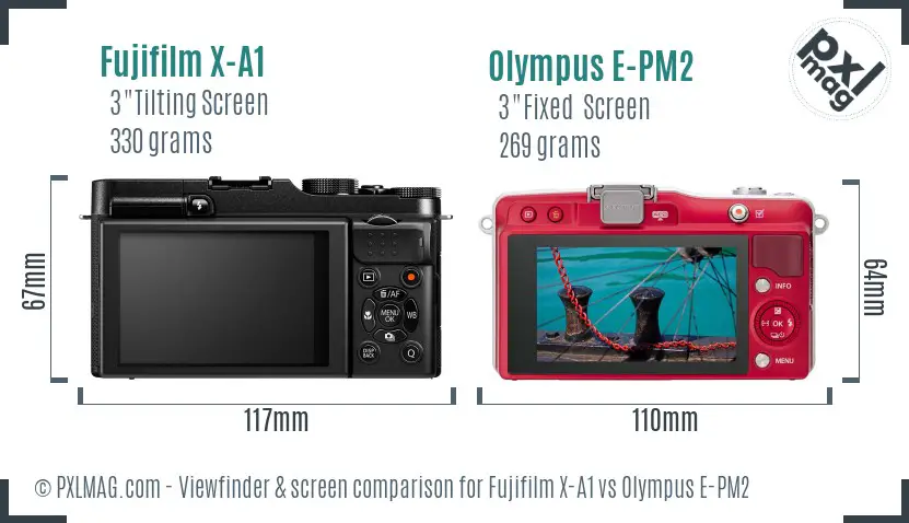 Fujifilm X-A1 vs Olympus E-PM2 Screen and Viewfinder comparison