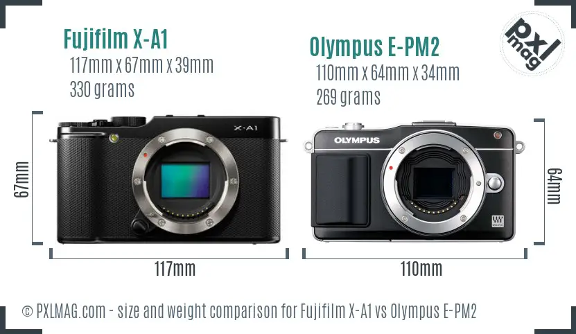 Fujifilm X-A1 vs Olympus E-PM2 size comparison