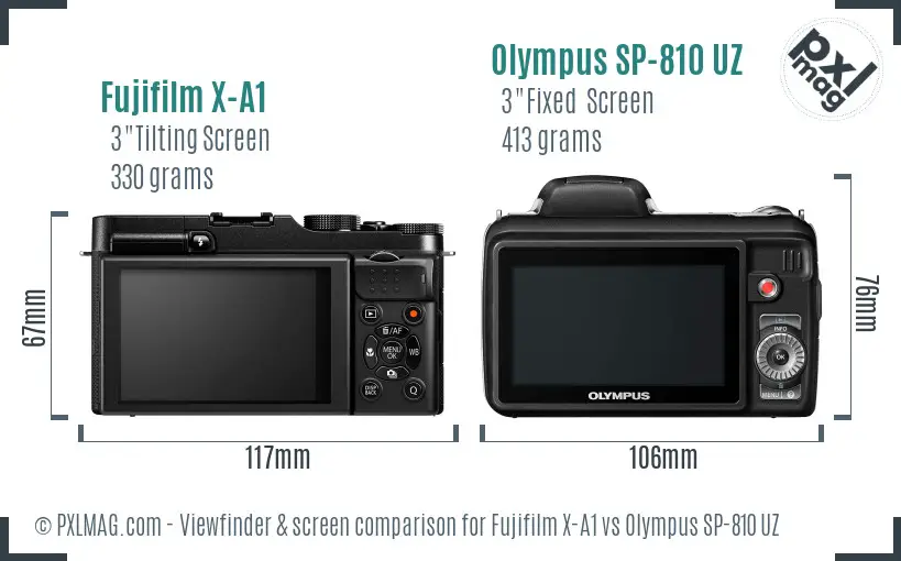 Fujifilm X-A1 vs Olympus SP-810 UZ Screen and Viewfinder comparison