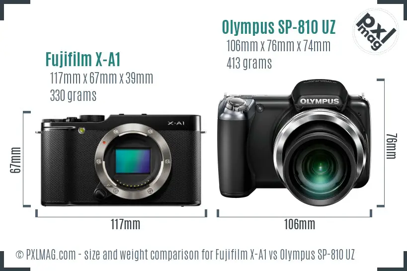 Fujifilm X-A1 vs Olympus SP-810 UZ size comparison
