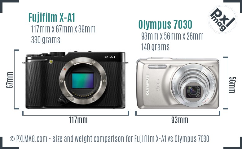 Fujifilm X-A1 vs Olympus 7030 size comparison