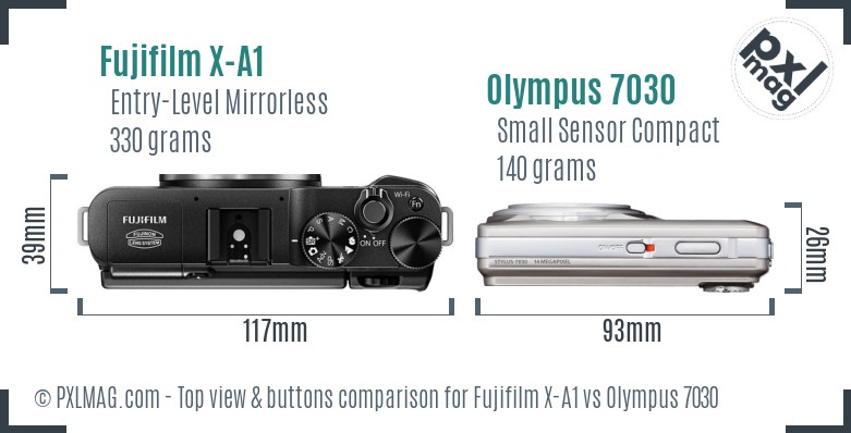 Fujifilm X-A1 vs Olympus 7030 top view buttons comparison