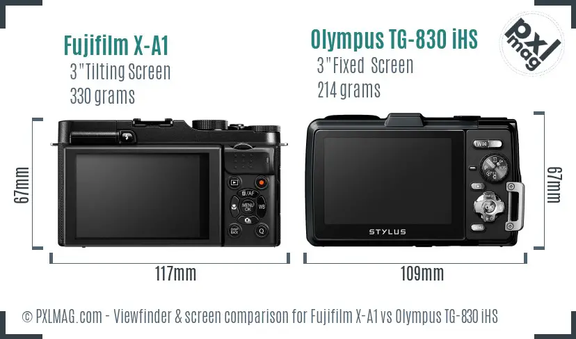 Fujifilm X-A1 vs Olympus TG-830 iHS Screen and Viewfinder comparison
