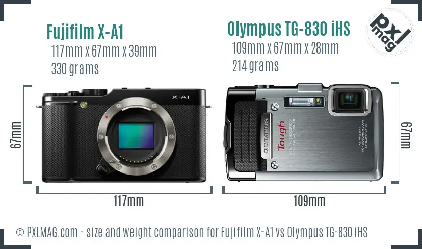 Fujifilm X-A1 vs Olympus TG-830 iHS size comparison