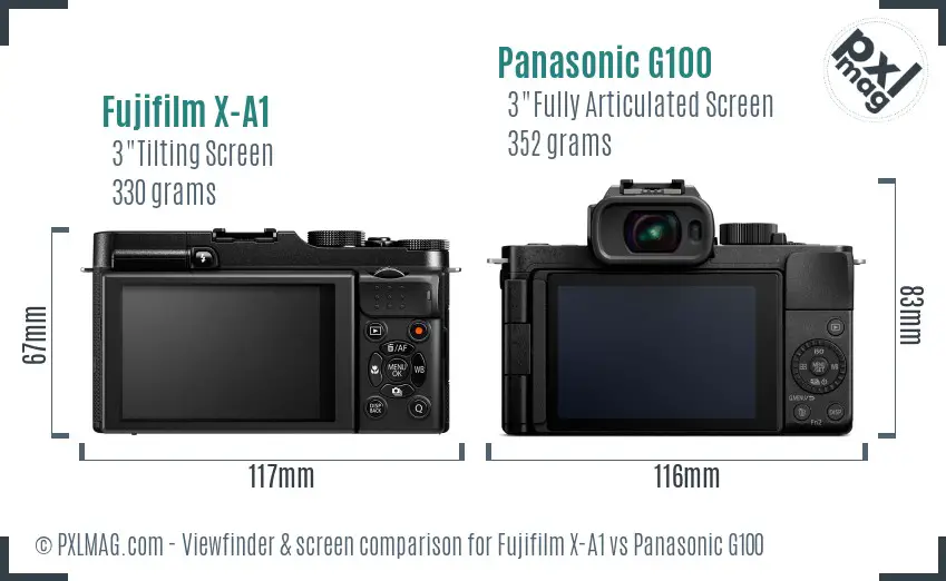 Fujifilm X-A1 vs Panasonic G100 Screen and Viewfinder comparison