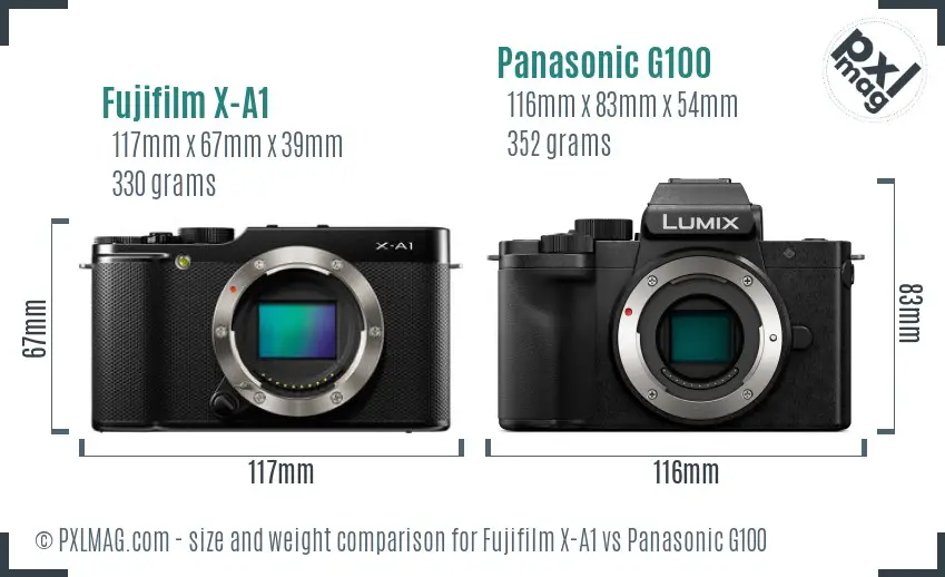Fujifilm X-A1 vs Panasonic G100 size comparison