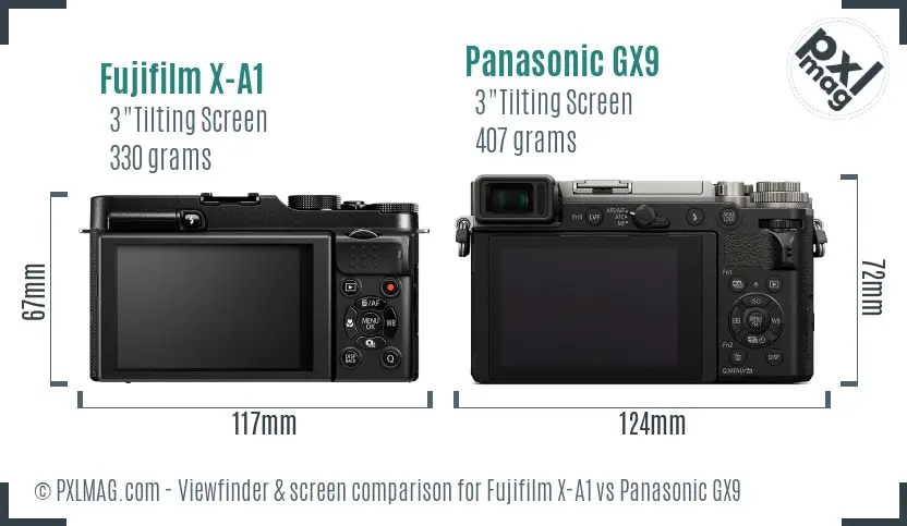 Fujifilm X-A1 vs Panasonic GX9 Screen and Viewfinder comparison