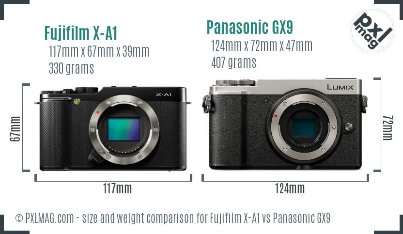 Fujifilm X-A1 vs Panasonic GX9 size comparison
