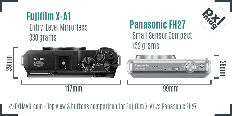 Fujifilm X-A1 vs Panasonic FH27 top view buttons comparison