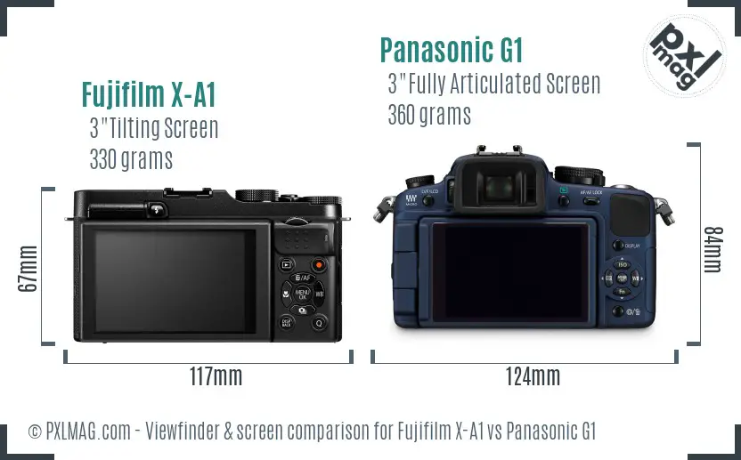 Fujifilm X-A1 vs Panasonic G1 Screen and Viewfinder comparison