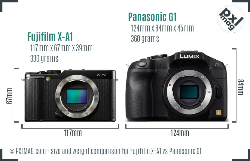 Fujifilm X-A1 vs Panasonic G1 size comparison