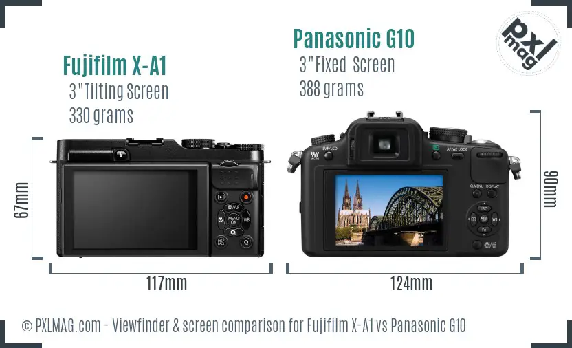 Fujifilm X-A1 vs Panasonic G10 Screen and Viewfinder comparison