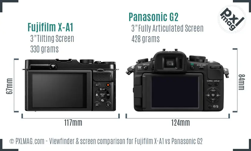 Fujifilm X-A1 vs Panasonic G2 Screen and Viewfinder comparison