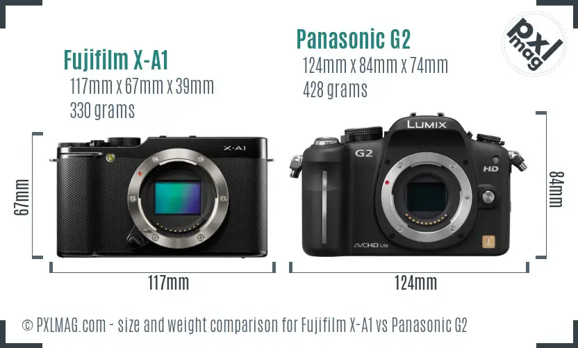 Fujifilm X-A1 vs Panasonic G2 size comparison