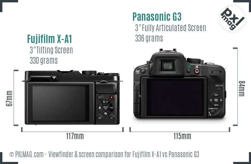 Fujifilm X-A1 vs Panasonic G3 Screen and Viewfinder comparison
