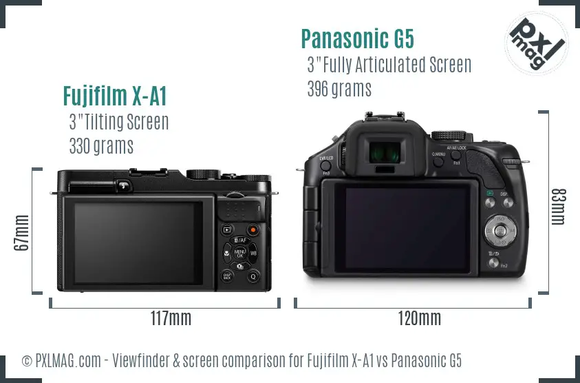 Fujifilm X-A1 vs Panasonic G5 Screen and Viewfinder comparison