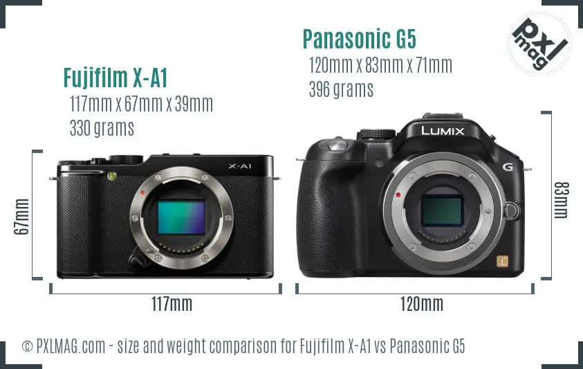 Fujifilm X-A1 vs Panasonic G5 size comparison