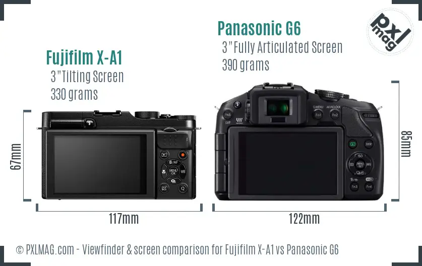 Fujifilm X-A1 vs Panasonic G6 Screen and Viewfinder comparison Fujifilm X-A1 vs Panasonic G6 Screen and Viewfinder comparison