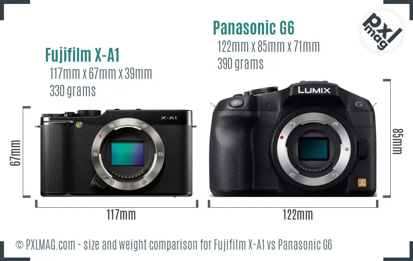 Fujifilm X-A1 vs Panasonic G6 size comparison Fujifilm X-A1 vs Panasonic G6 size comparison