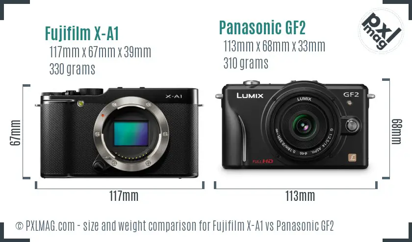 Fujifilm X-A1 vs Panasonic GF2 size comparison Fujifilm X-A1 vs Panasonic GF2 size comparison