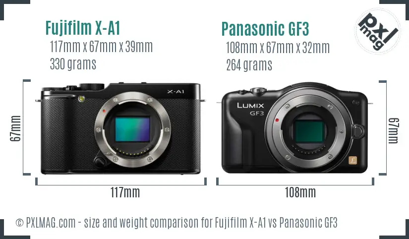 Fujifilm X-A1 vs Panasonic GF3 size comparison