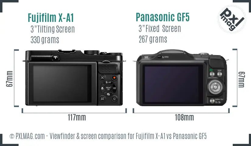 Fujifilm X-A1 vs Panasonic GF5 Screen and Viewfinder comparison