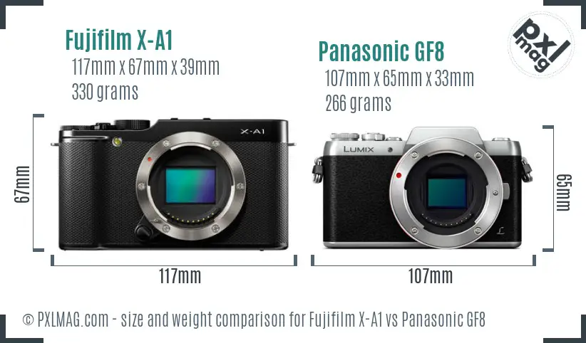 Fujifilm X-A1 vs Panasonic GF8 size comparison Fujifilm X-A1 vs Panasonic GF8 size comparison