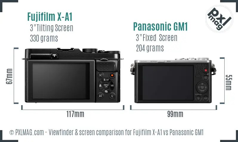 Fujifilm X-A1 vs Panasonic GM1 Screen and Viewfinder comparison