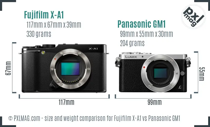 Fujifilm X-A1 vs Panasonic GM1 size comparison