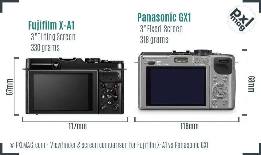 Fujifilm X-A1 vs Panasonic GX1 Screen and Viewfinder comparison