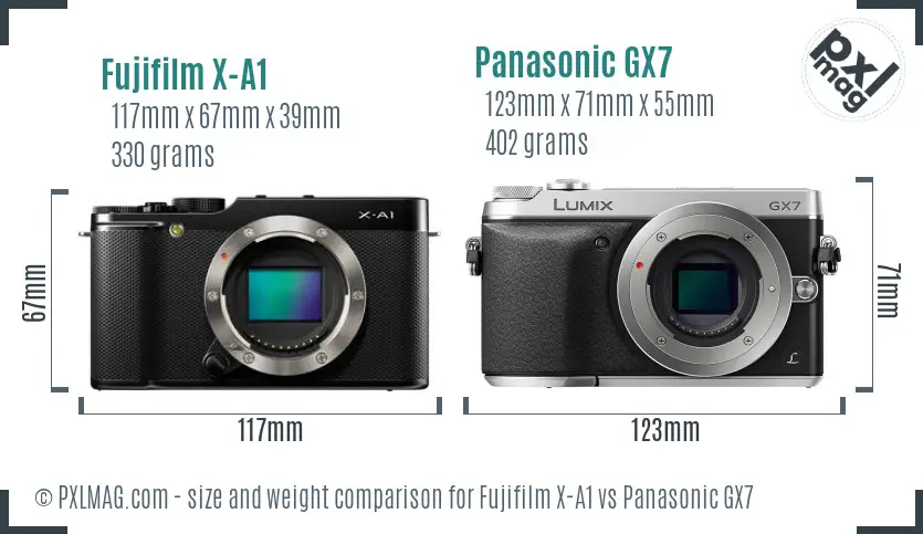 Fujifilm X-A1 vs Panasonic GX7 size comparison