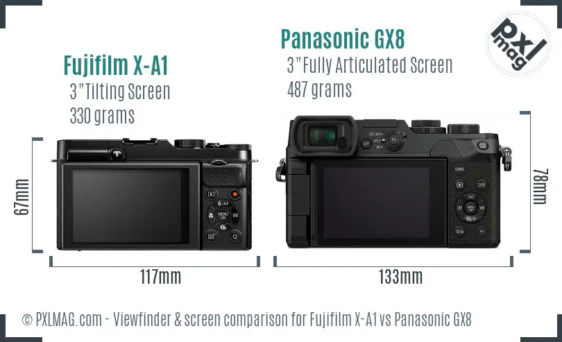 Fujifilm X-A1 vs Panasonic GX8 Screen and Viewfinder comparison