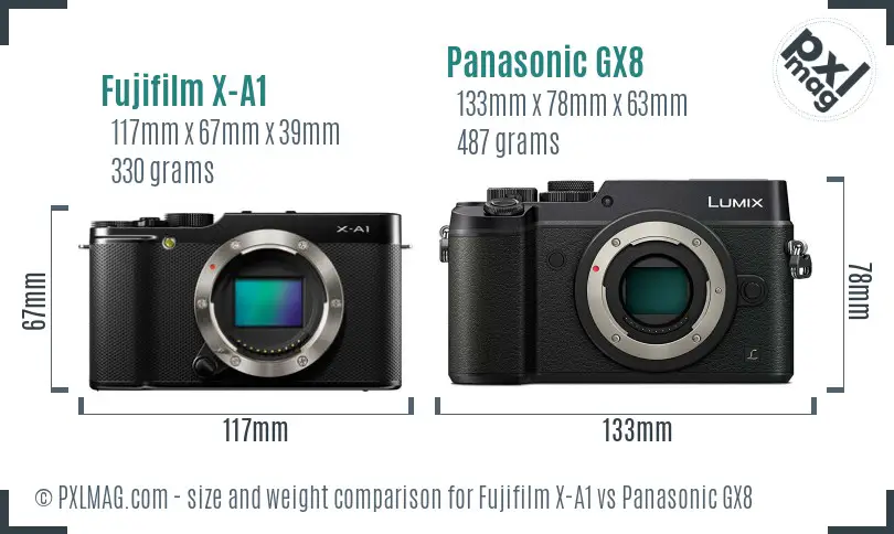 Fujifilm X-A1 vs Panasonic GX8 size comparison