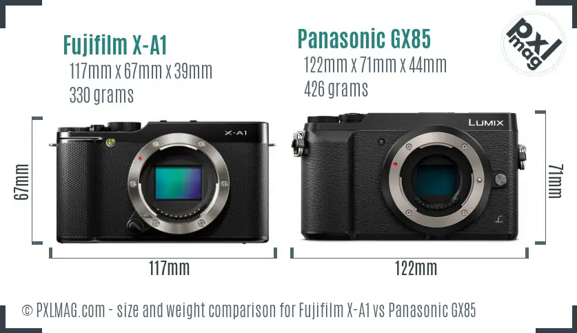 Fujifilm X-A1 vs Panasonic GX85 size comparison