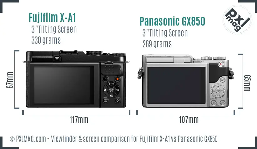 Fujifilm X-A1 vs Panasonic GX850 Screen and Viewfinder comparison Fujifilm X-A1 vs Panasonic GX850 Screen and Viewfinder comparison