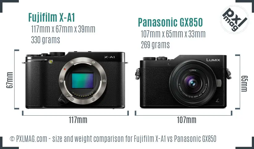 Fujifilm X-A1 vs Panasonic GX850 size comparison Fujifilm X-A1 vs Panasonic GX850 size comparison