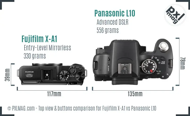 Fujifilm X-A1 vs Panasonic L10 top view buttons comparison