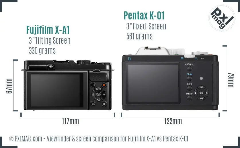 Fujifilm X-A1 vs Pentax K-01 Screen and Viewfinder comparison