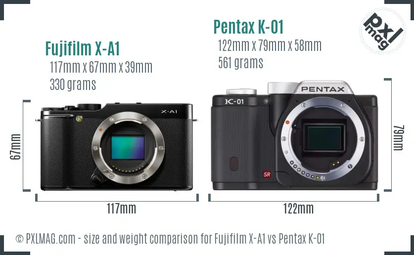 Fujifilm X-A1 vs Pentax K-01 size comparison
