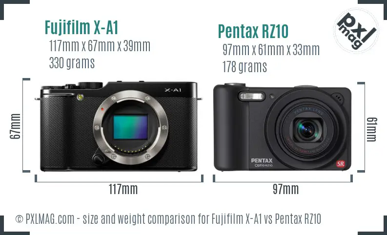 Fujifilm X-A1 vs Pentax RZ10 size comparison