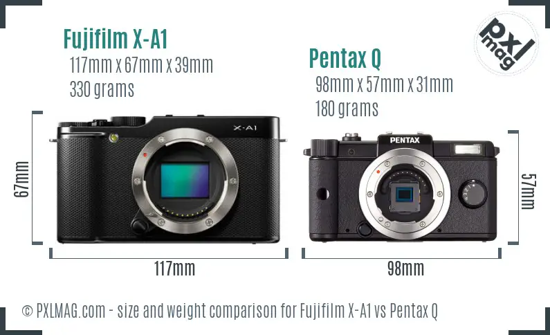Fujifilm X-A1 vs Pentax Q size comparison