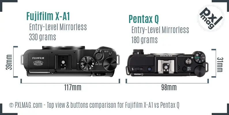 Fujifilm X-A1 vs Pentax Q top view buttons comparison