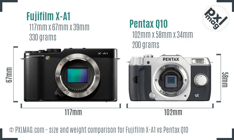 Fujifilm X-A1 vs Pentax Q10 size comparison