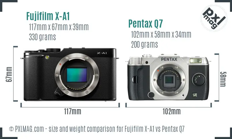 Fujifilm X-A1 vs Pentax Q7 size comparison