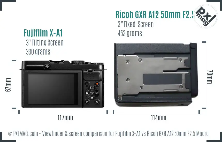 Fujifilm X-A1 vs Ricoh GXR A12 50mm F2.5 Macro Screen and Viewfinder comparison