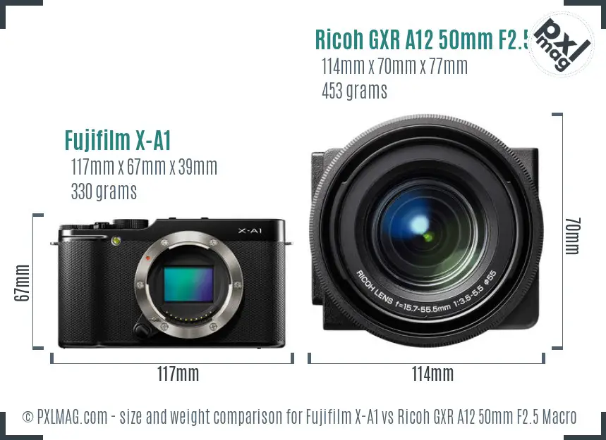 Fujifilm X-A1 vs Ricoh GXR A12 50mm F2.5 Macro size comparison