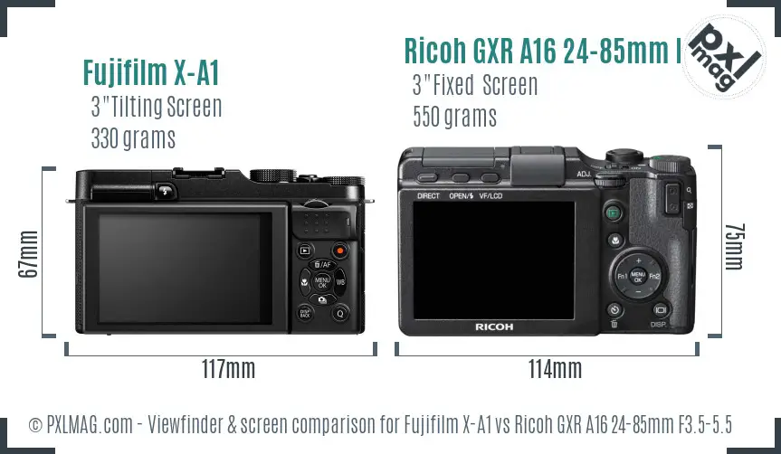 Fujifilm X-A1 vs Ricoh GXR A16 24-85mm F3.5-5.5 Screen and Viewfinder comparison